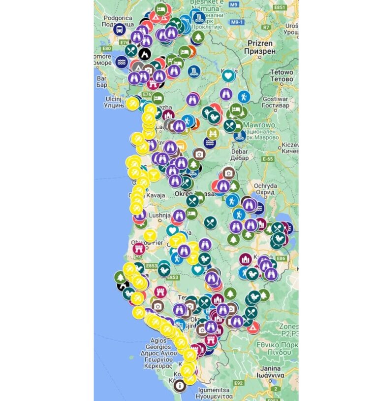 Interaktywna mapa Albanii w telefonie