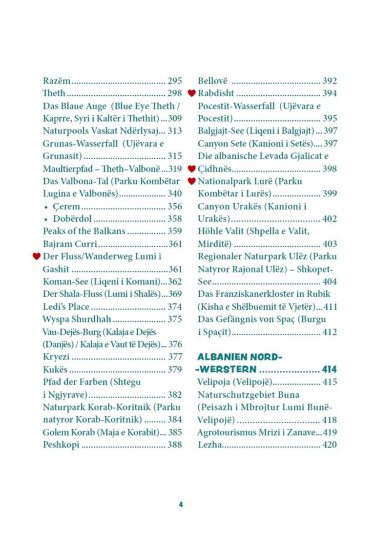 Inhaltsverzeichnis Albanien Reiseführer mit Routen, Stränden, Offroad und Sehenswürdigkeiten