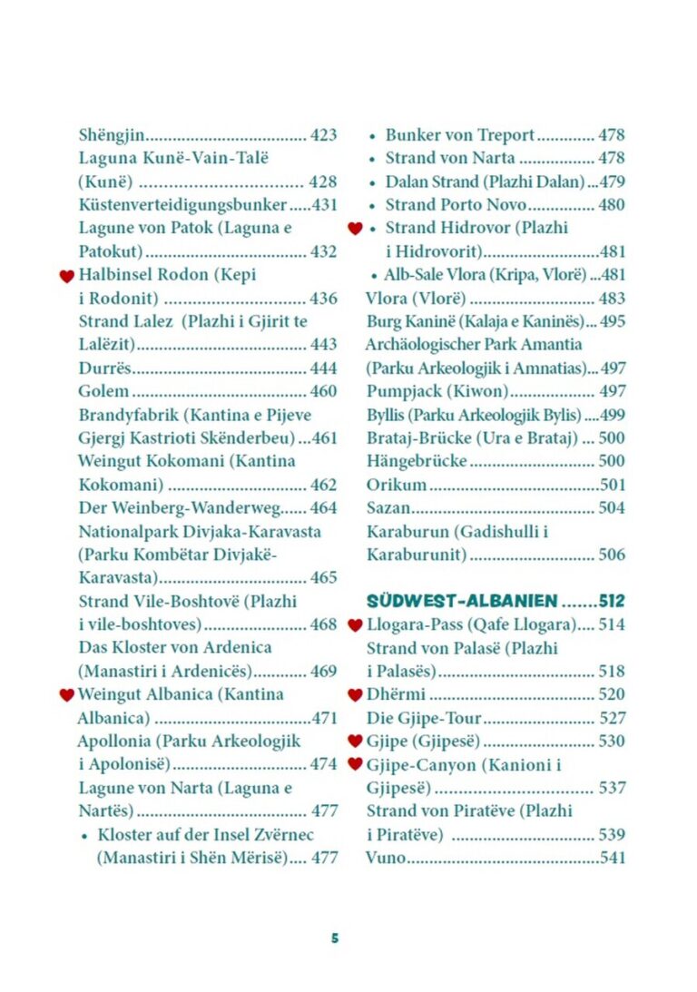 Inhaltsverzeichnis Albanien Reiseführer mit Routen, Stränden, Offroad und Sehenswürdigkeiten