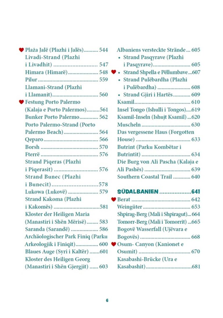 Inhaltsverzeichnis Albanien Reiseführer mit Routen, Stränden, Offroad und Sehenswürdigkeiten